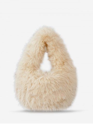 Women's Simple Style Solid Color Fluffy Faux Mink Hair Winter Tote Bag - WARM WHITE