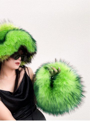 Women's Y2K Aesthetic Punk Style Colorblock Fluffy Faux Raccoon Fur Club Chain Hobo Tote Bag - GREEN