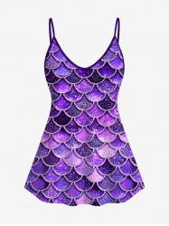 Plus Size Mermaid Print Glitter Cami Top(Adjustable Shoulder Strap) -  