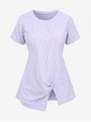 T-shirt Texturé Fendu de Grande Taille à Volants - Violet clair 3XL
