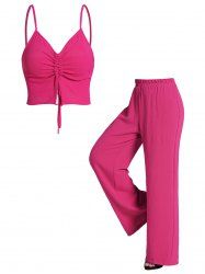 Débardeur Simple Sanglé en Couleur Unie et Pantalon Décontracté - Rouge L