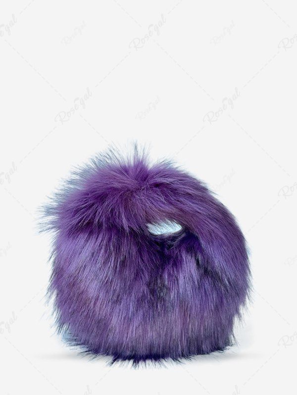 Sac Fourre-tout de Club Fourrure Fausse avec Chaîne en Blocs de Couleurs Style Punk Pourpre  