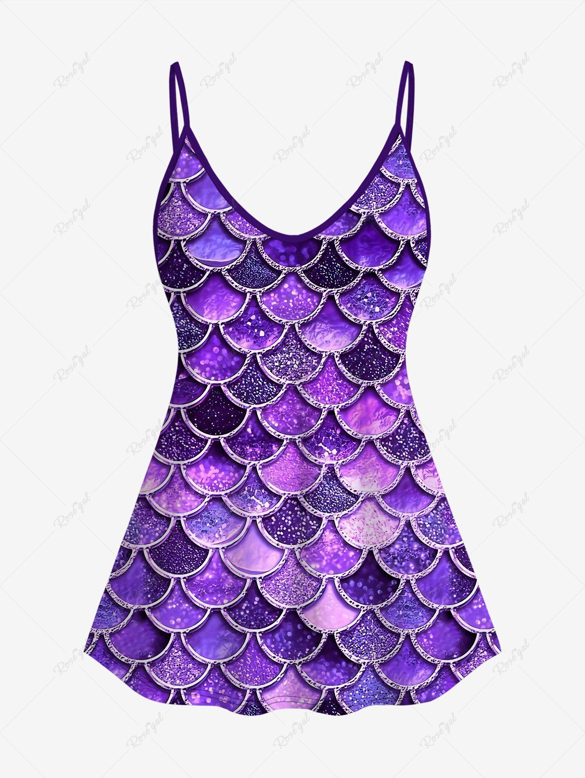 Store Plus Size Mermaid Print Glitter Cami Top(Adjustable Shoulder Strap)  