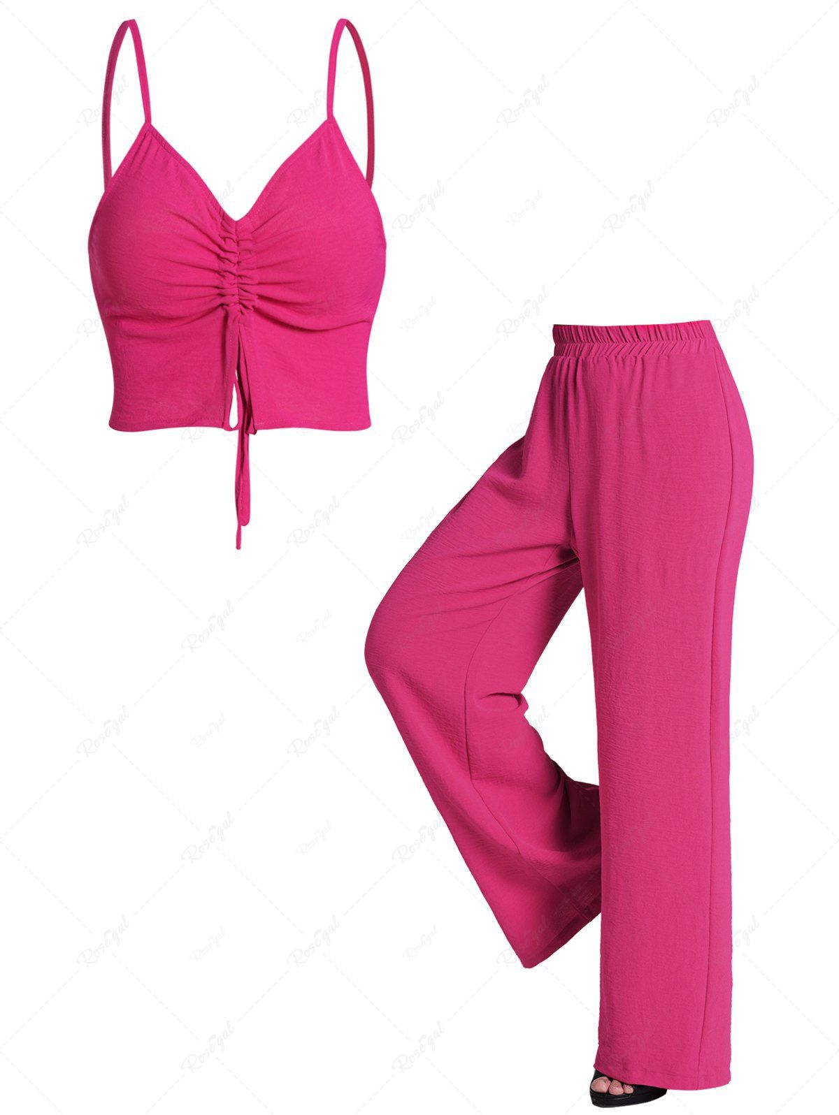 Débardeur Simple Sanglé en Couleur Unie et Pantalon Décontracté Rouge L