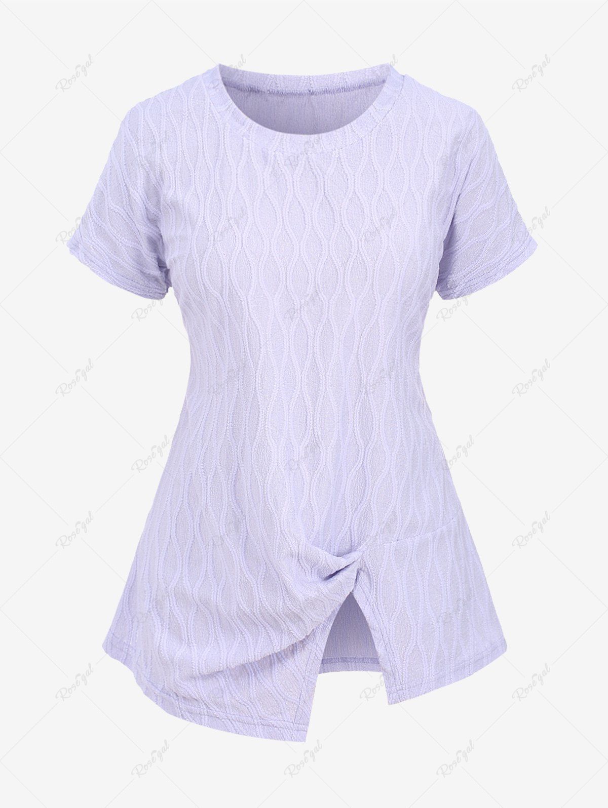 T-shirt Texturé Fendu de Grande Taille à Volants Violet clair 3XL