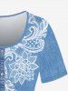 Paisley 3D Pockets Buttons Denim Printed T-shirt and  Flare Pants Plus Size 70s 80s Outfit -  