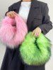 Women's Y2K Aesthetic Punk Style Colorblock Fluffy Faux Raccoon Fur Club Chain Hobo Tote Bag -  