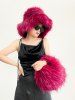 Women's Y2K Aesthetic Punk Style Colorblock Fluffy Faux Raccoon Fur Club Chain Hobo Tote Bag -  