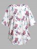Plus Size Flower Print Swiss Dot Asymmetrical Hem Open Front Casual Cover Up Top -  