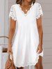 Plain Color Guipure Scallop Hem Eyelash Detail Casual Dress -  