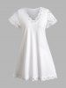 Plain Color Guipure Scallop Hem Eyelash Detail Casual Dress -  