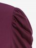 Plus Size V Neck Ruched Short Sleeves T-shirt - Rouge foncé 2XL