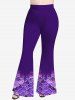 Plus Size Mermaid Print Glitter Flare Pants -  