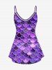 Plus Size Mermaid Print Glitter Cami Top(Adjustable Shoulder Strap) -  