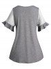 Plus Size Lace Ruffle Crisscross V Neck Casual Top -  