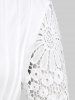 Plus Size Floral Lace Sleeves Pleated Buttons T-shirt -  
