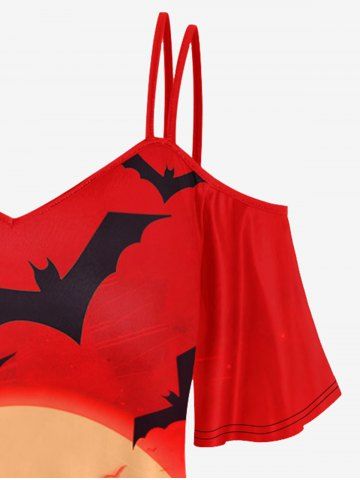 Gothic Sunset Bat Print Cold Shoulder T-shirt