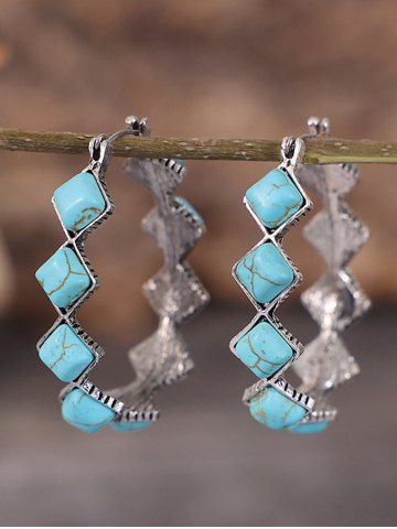 Vintage Turquoise Diamond  Hoop Earrings
