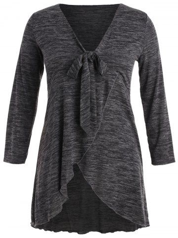 Plus Size Bowknot Tied Marled Surplice T-shirt