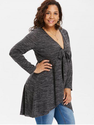 Plus Size Bowknot Tied Marled Surplice T-shirt