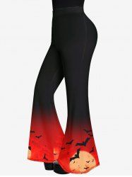 Pantalon Évasé Ombré à Imprimé Chauve-Souris et Coucher du Soleil Style Gothique - Rouge XS