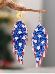 Leaf Shaped Patriotic American Flag Sparkling Sequin PU Earrings -  