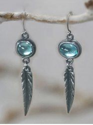 Vintage Opal Feather Shape Bohemian Style Earrings -  