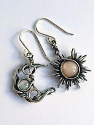 Vintage Sun Moon Faux Gemstone Earrings -  