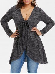 Plus Size Bowknot Tied Marled Surplice T-shirt -  