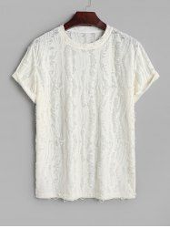 T-shirt D'Eté de Soirée Décontracté Transparent Déchiré à Manches Courtes - Blanc L