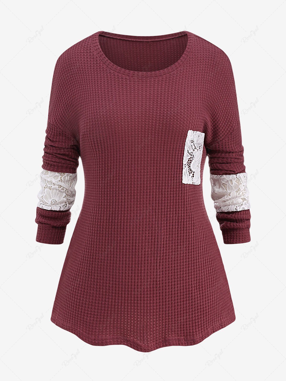 Trendy Plus Size Textured Floral Lace Patchwork  T-shirt  