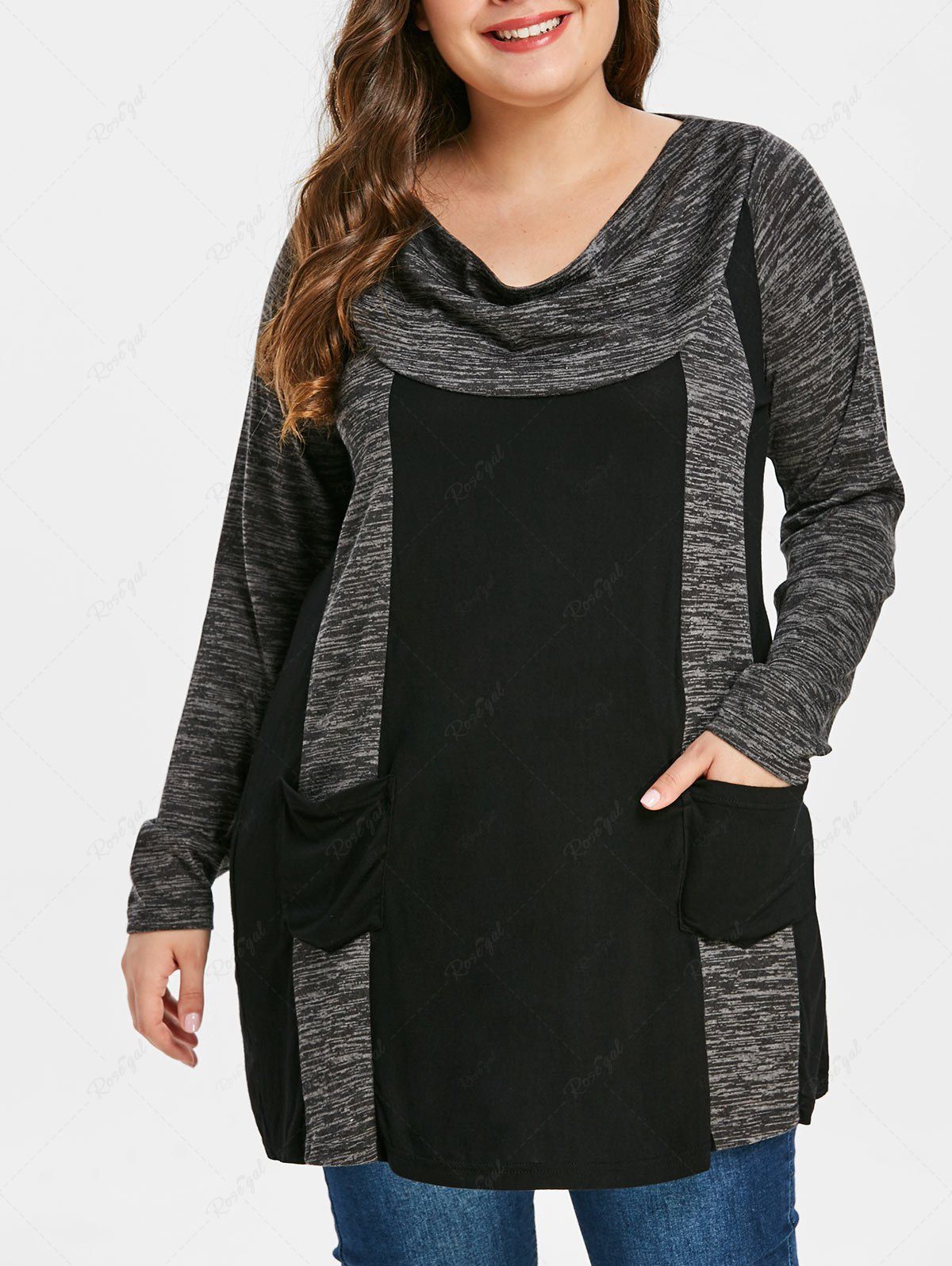 Buy Plus Size Patchwork Ruched Pocket T-shirt  