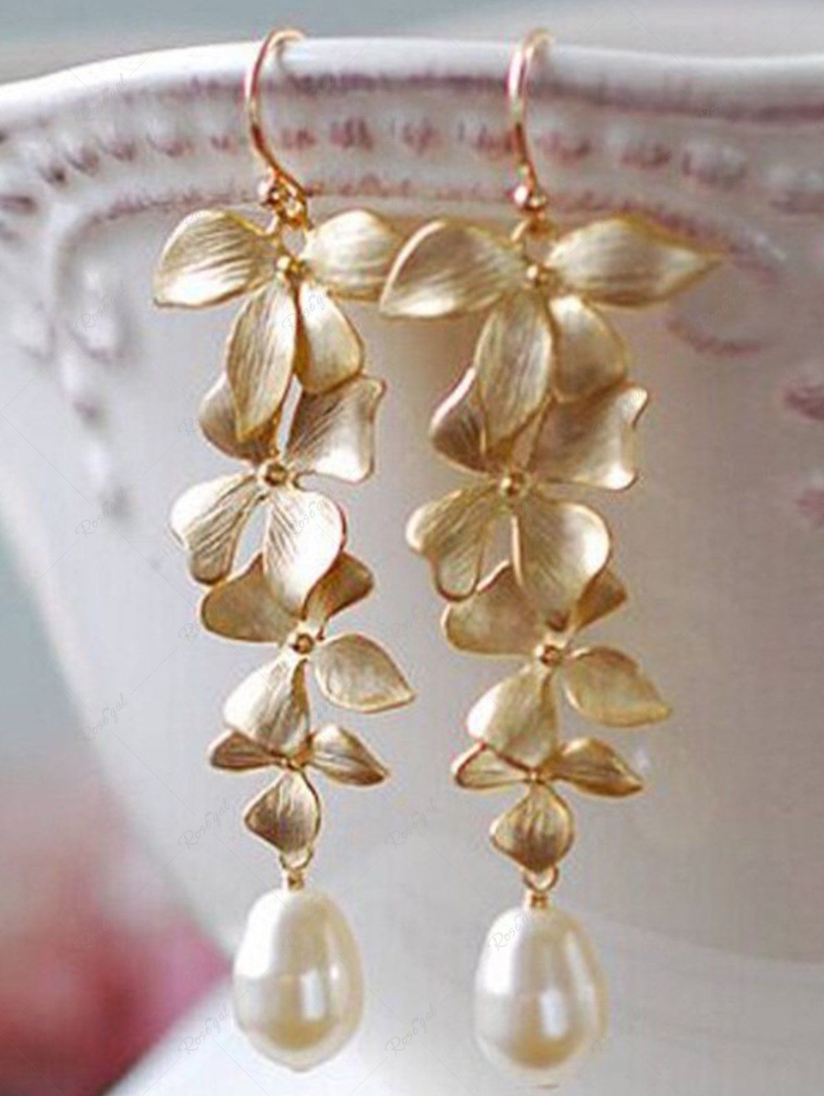 New Flower Faux Pearl Dangle Earrings  