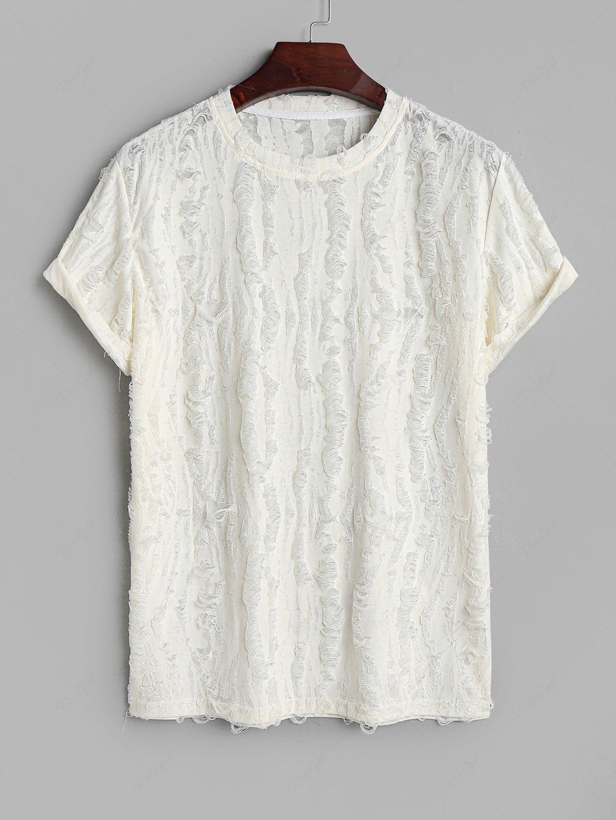 Chic Casual Party Short Sleeves See Through Distressed Textured Summer T Shirt  