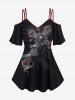 Ensemble de Haut D'Halloween Crâne Imprimée à Epaule Dénudée et de Pantalon Evasé - Noir 