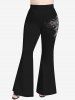 Ensemble de Haut D'Halloween Crâne Imprimée à Epaule Dénudée et de Pantalon Evasé - Noir 