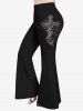 Ensemble de Haut D'Halloween Crâne Imprimée à Epaule Dénudée et de Pantalon Evasé - Noir 