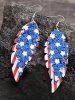 Leaf Shaped Patriotic American Flag Sparkling Sequin PU Earrings -  