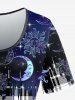 Plus Size Plaid Sun Moon Galaxy Print Short Sleeves T-shirt -  