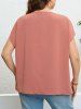 Plus Size Patchwork Batwing Sleeve V Neck Casual Top -  