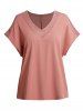 Plus Size Patchwork Batwing Sleeve V Neck Casual Top -  