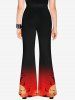 Pantalon Évasé Ombré à Imprimé Chauve-Souris et Coucher du Soleil Style Gothique - Rouge 1X
