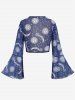 T-shirt Noué Etoile Lune et Soleil Imprimés à Ourlet en Dentelle de Grande Taille - Bleu L | US 12