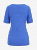 T-shirt Côtelé Superposé de Grande Taille avec Boutons - Bleu 3XL