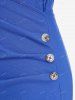 T-shirt Côtelé Superposé de Grande Taille avec Boutons - Bleu 3XL