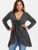 Plus Size Bowknot Tied Marled Surplice T-shirt -  