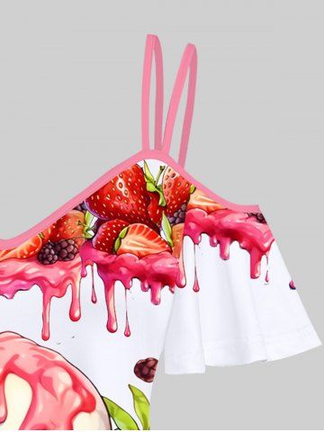 Gothic Skull Strawberry Bloody Print Cold Shoulder T-shirt