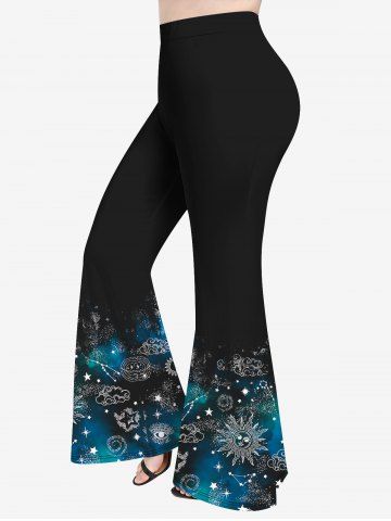 Plus Size Galaxy Sun Star Cloud Print Flare Pants