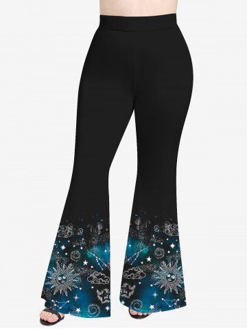 Plus Size Galaxy Sun Star Cloud Print Flare Pants