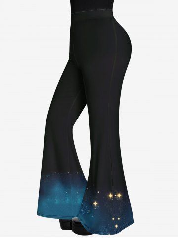 Gothic Galaxy Glitter Print Flare Pants - BLACK - L